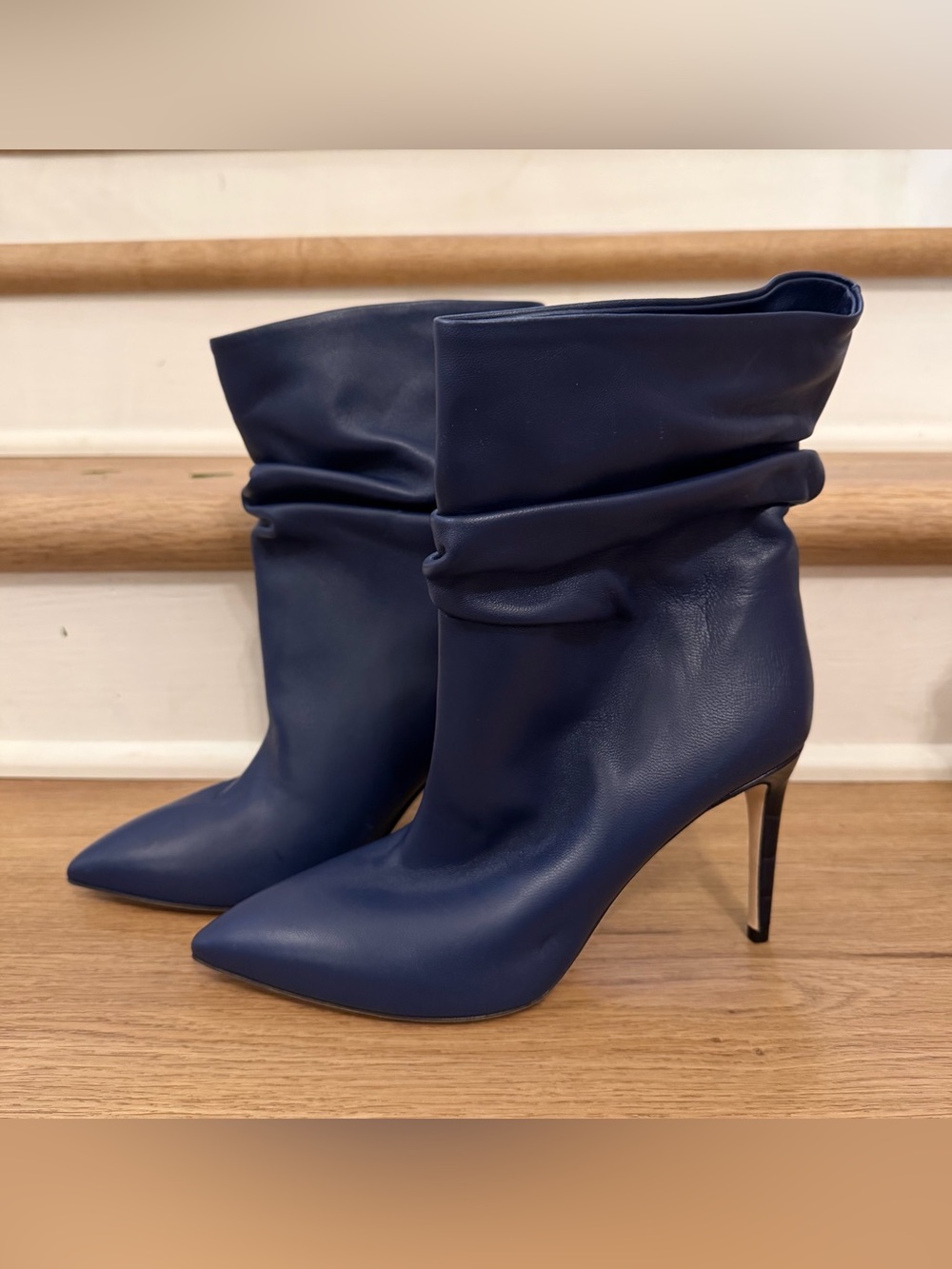 Paris Texas Blue Leather Slouchy Ankle Boots Stiletto Pointed Toe EU 39.5 - Picture 6 of 14